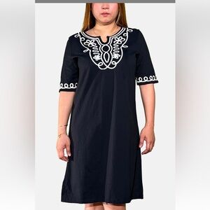 Jones New York Black Dress with White Embroidery